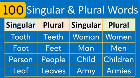 100 Examples Of Singular And Plural