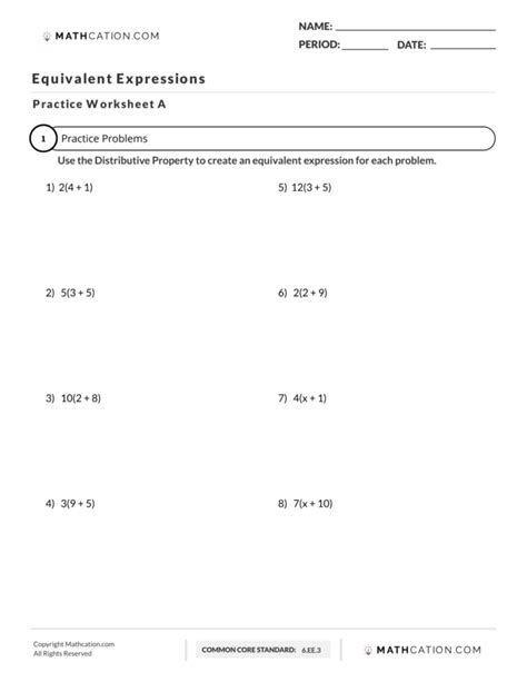 15 5 2b Equivalent Expression Worksheet