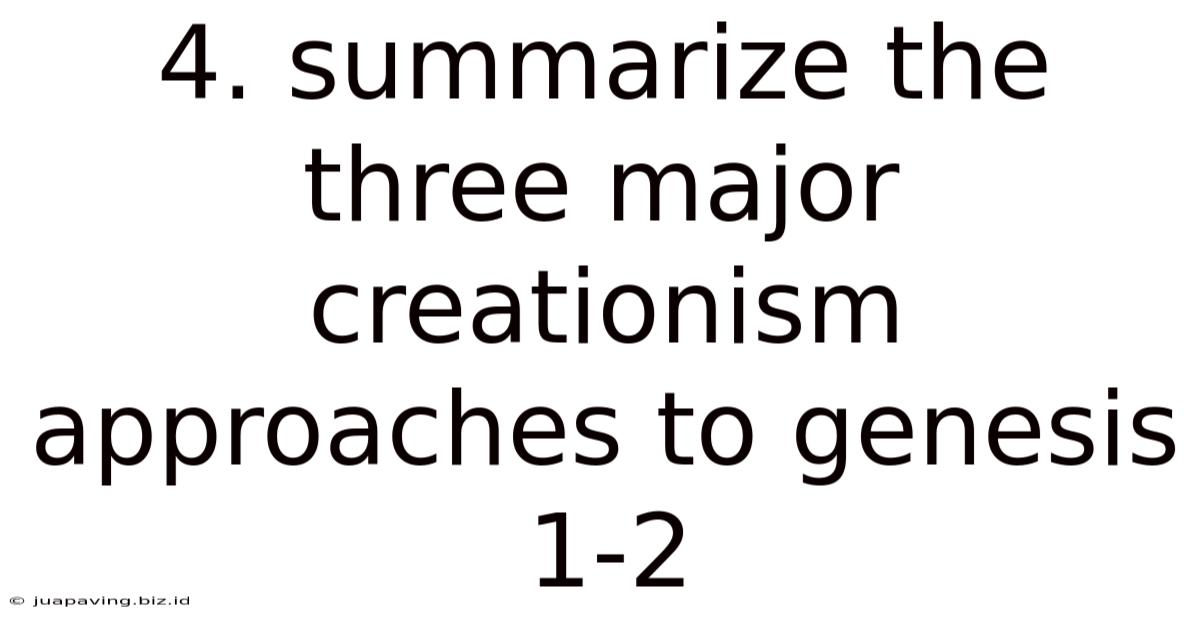 4. Summarize The Three Major Creationism Approaches To Genesis 1-2