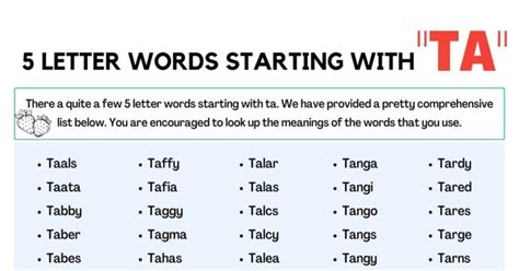 5 Letter Words Starting With Ta