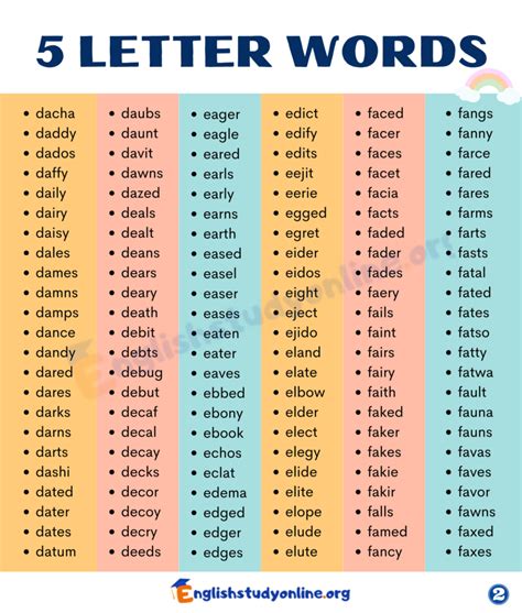 5 Letter Words That End With On