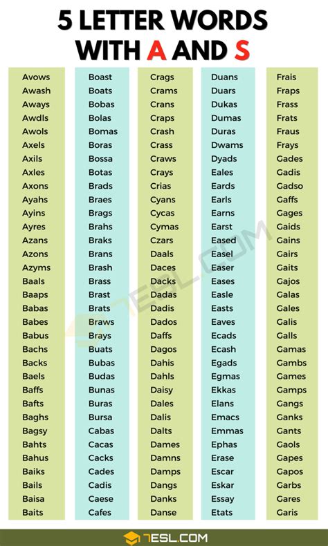 5 Letter Words With A And S