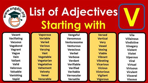 Adjectives Beginning With The Letter V