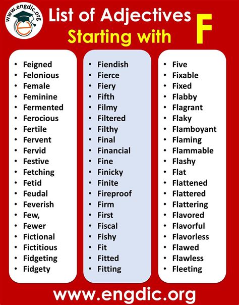 Adjectives That Start With The Letter F