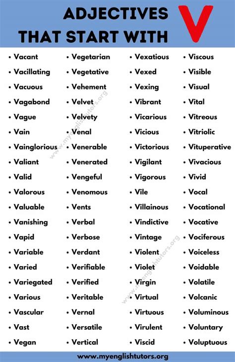 Adjectives That Start With The Letter V