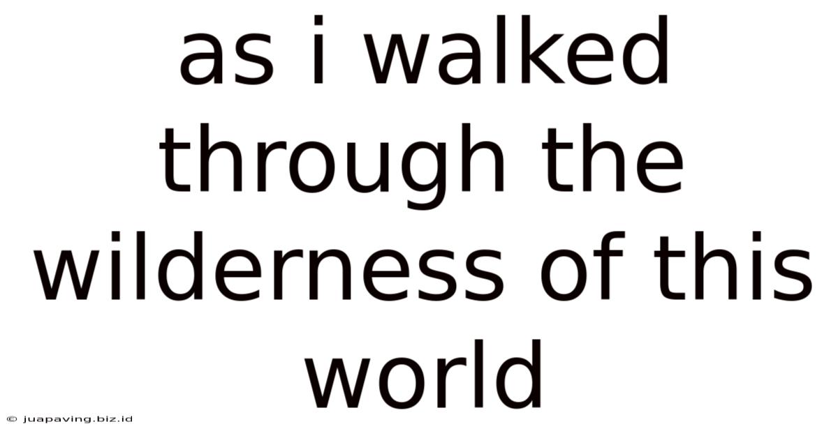 As I Walked Through The Wilderness Of This World