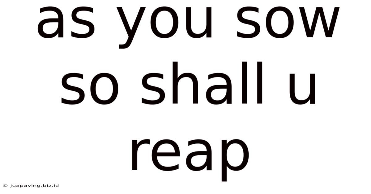 As You Sow So Shall U Reap