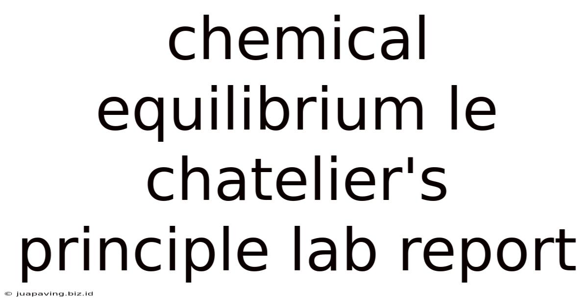 Chemical Equilibrium Le Chatelier's Principle Lab Report