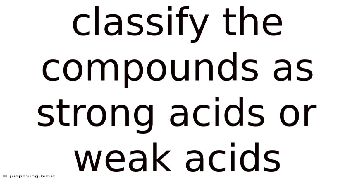 Classify The Compounds As Strong Acids Or Weak Acids