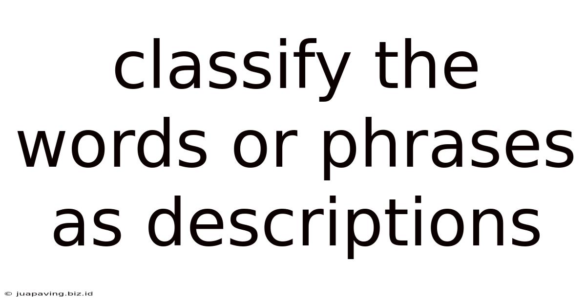 Classify The Words Or Phrases As Descriptions