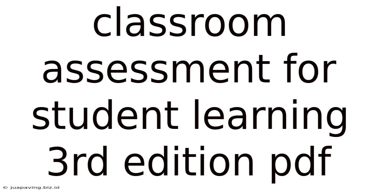 Classroom Assessment For Student Learning 3rd Edition Pdf