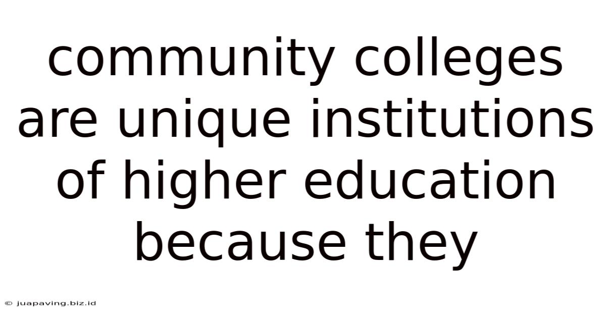 Community Colleges Are Unique Institutions Of Higher Education Because They
