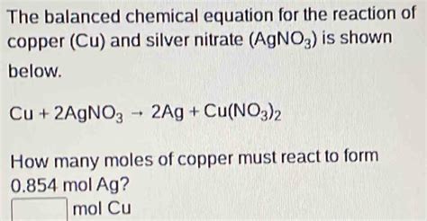 Copper And Silver Nitrate Balanced Equation