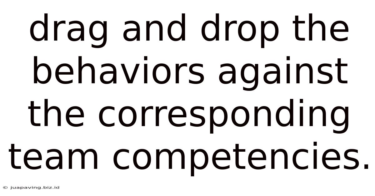 Drag And Drop The Behaviors Against The Corresponding Team Competencies.