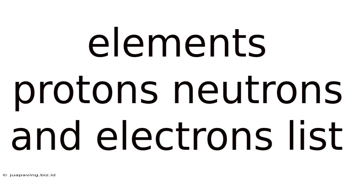 Elements Protons Neutrons And Electrons List