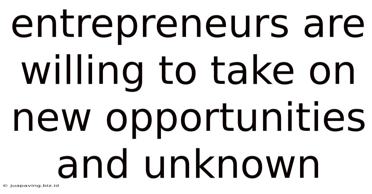 Entrepreneurs Are Willing To Take On New Opportunities And Unknown
