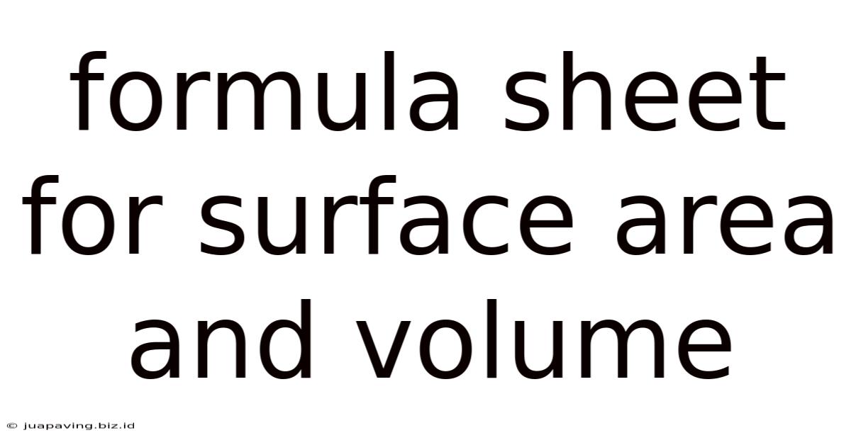 Formula Sheet For Surface Area And Volume