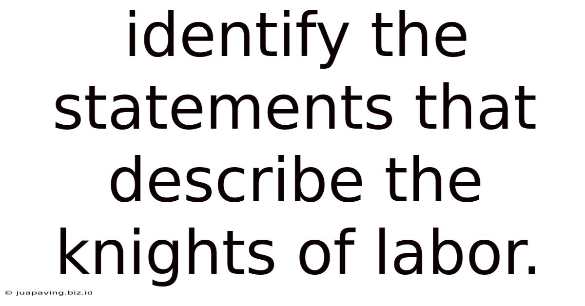 Identify The Statements That Describe The Knights Of Labor.