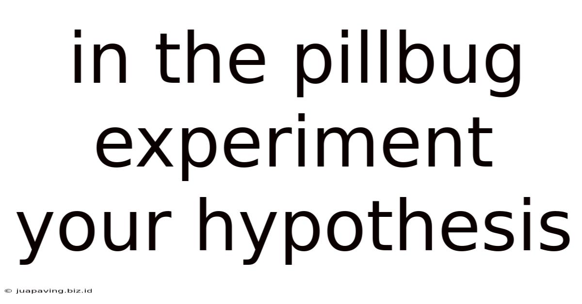 In The Pillbug Experiment Your Hypothesis