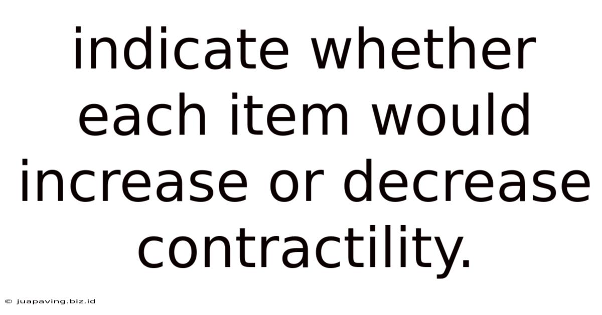 Indicate Whether Each Item Would Increase Or Decrease Contractility.