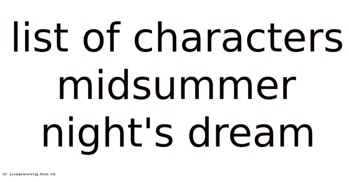 List Of Characters Midsummer Night's Dream
