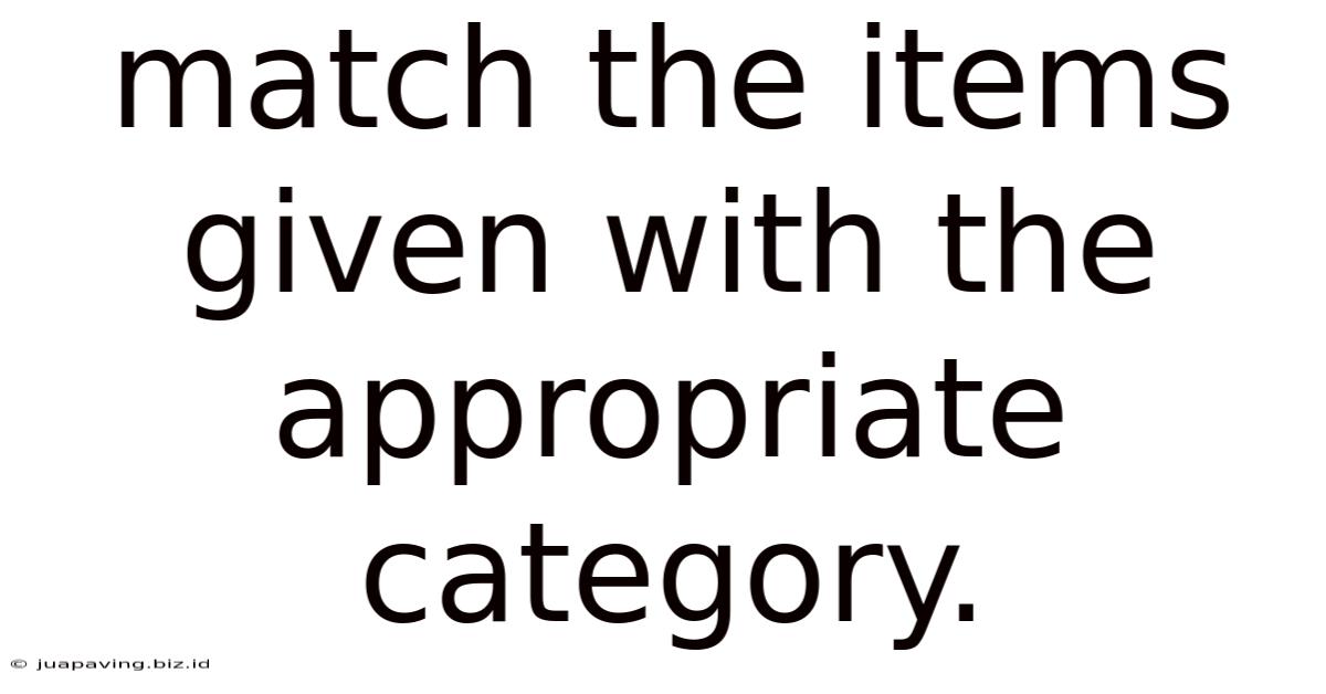 Match The Items Given With The Appropriate Category.