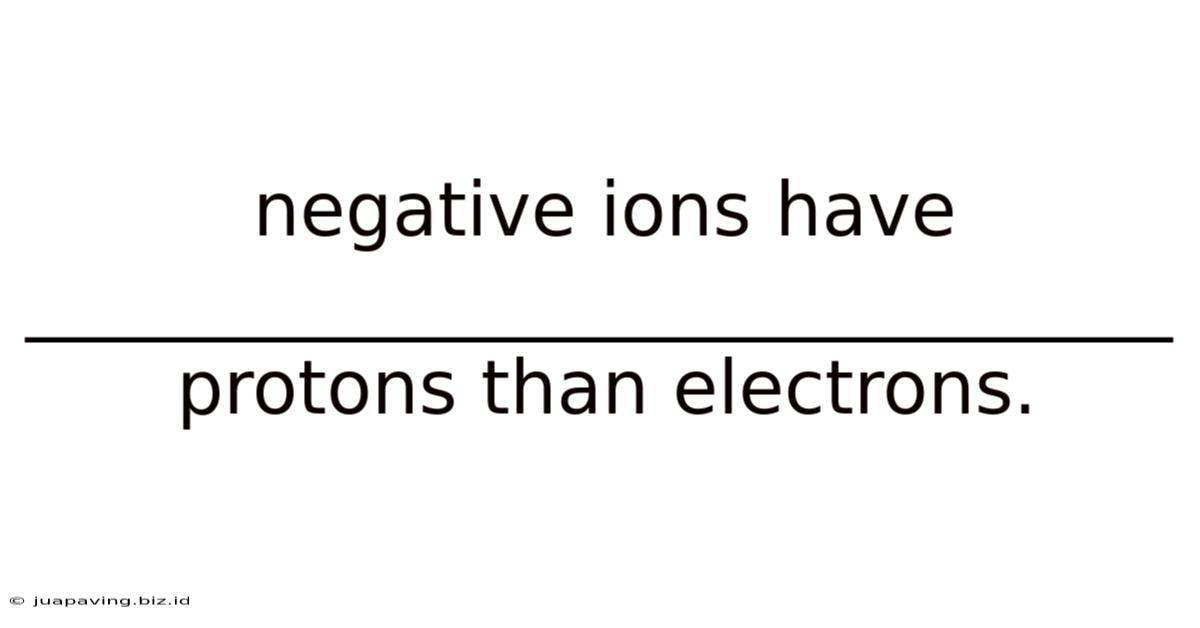 Negative Ions Have _______________________________ Protons Than Electrons.