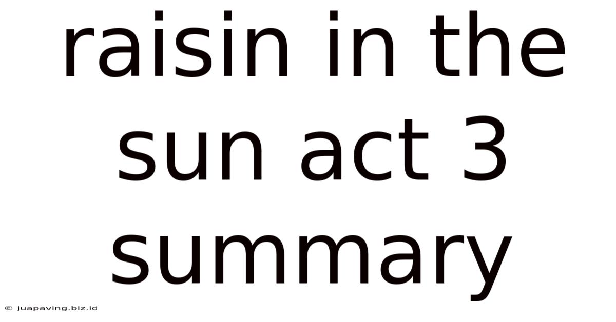 Raisin In The Sun Act 3 Summary