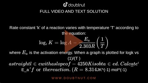 Rate Constant Varies With Temperature By Equation