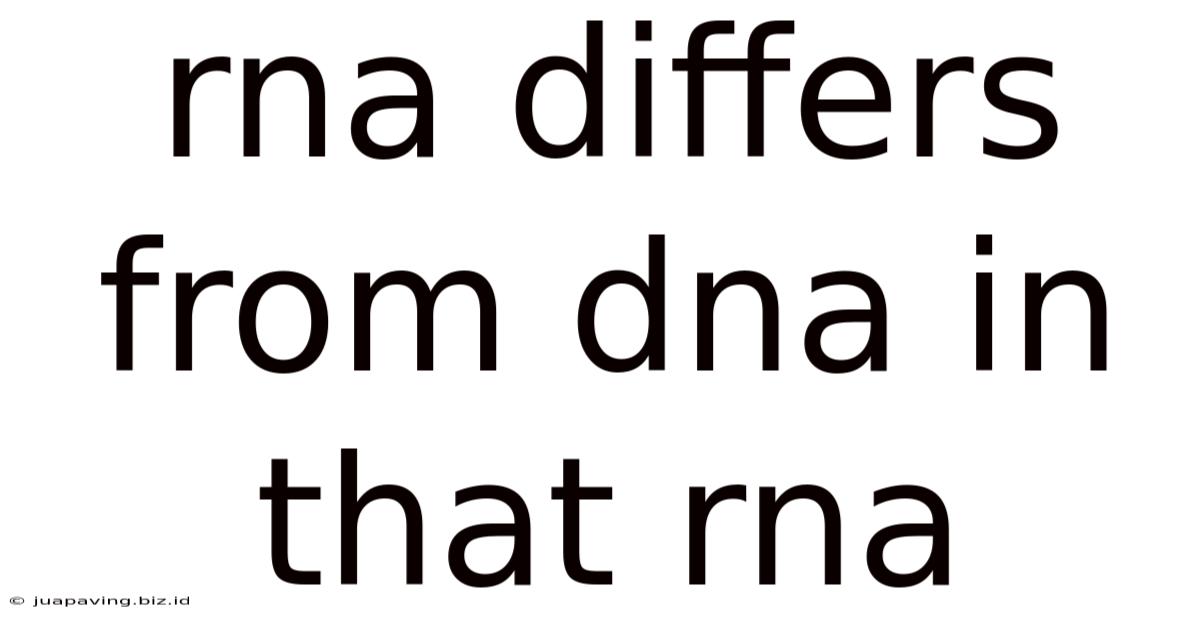 Rna Differs From Dna In That Rna