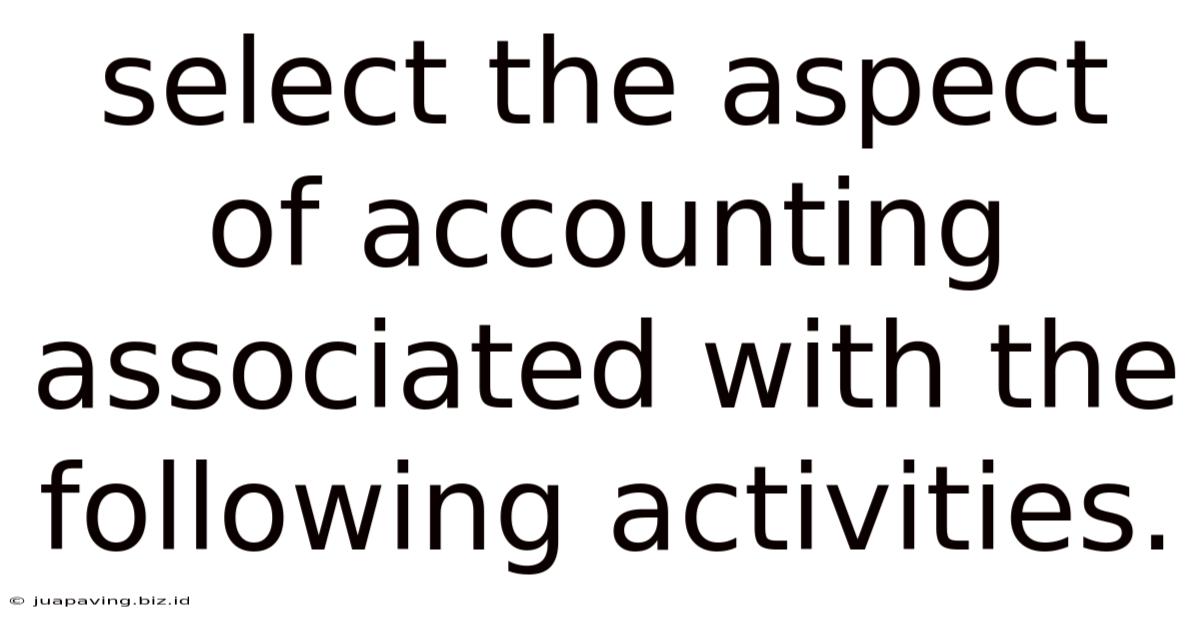 Select The Aspect Of Accounting Associated With The Following Activities.