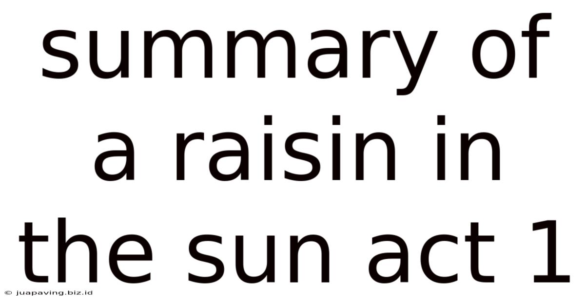 Summary Of A Raisin In The Sun Act 1