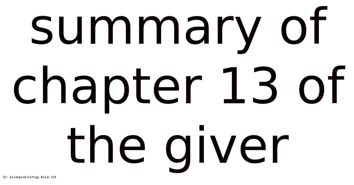 Summary Of Chapter 13 Of The Giver