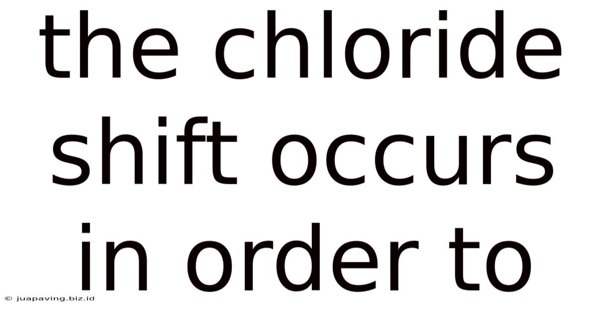 The Chloride Shift Occurs In Order To