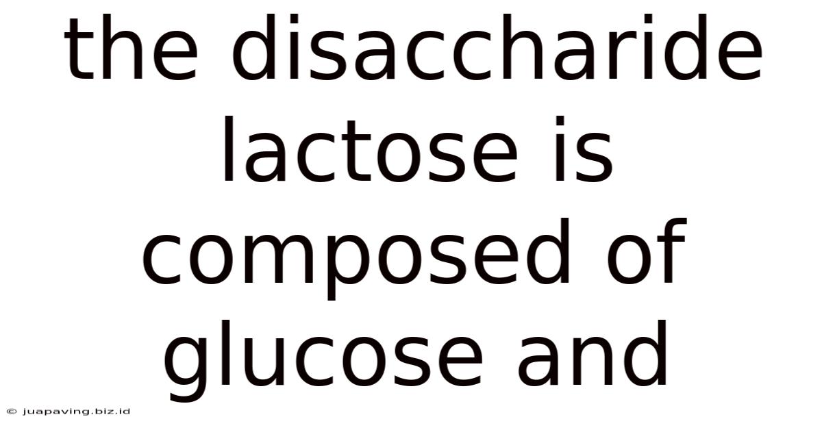 The Disaccharide Lactose Is Composed Of Glucose And