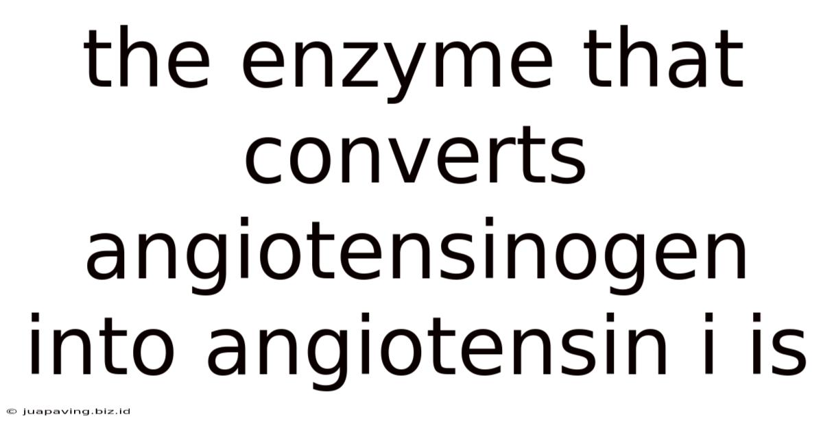 The Enzyme That Converts Angiotensinogen Into Angiotensin I Is