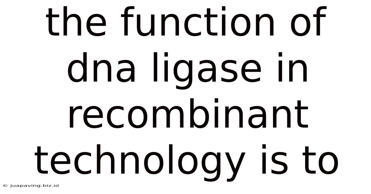 The Function Of Dna Ligase In Recombinant Technology Is To