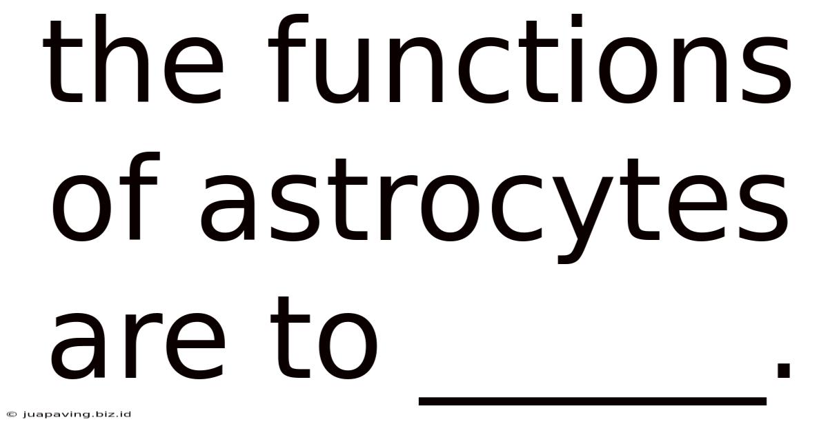The Functions Of Astrocytes Are To ______.