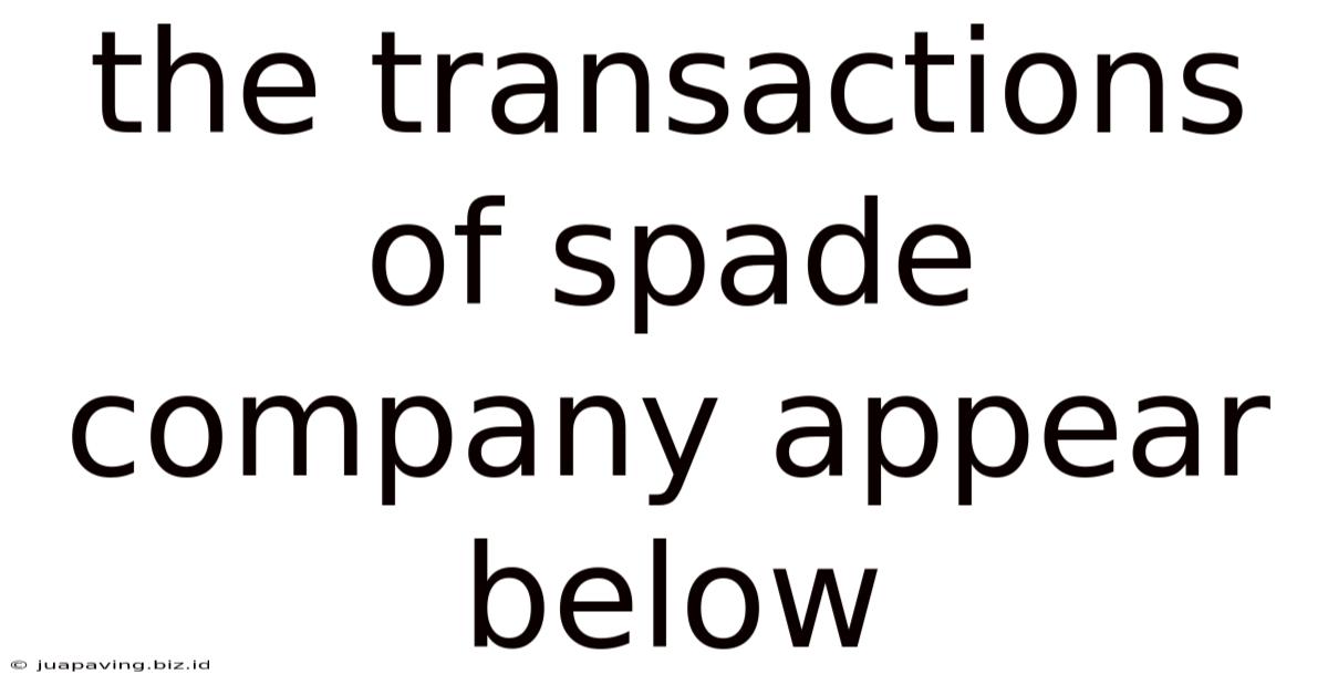 The Transactions Of Spade Company Appear Below