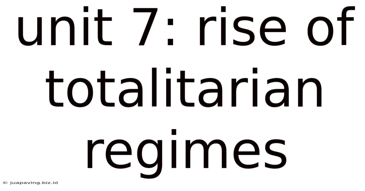 Unit 7: Rise Of Totalitarian Regimes
