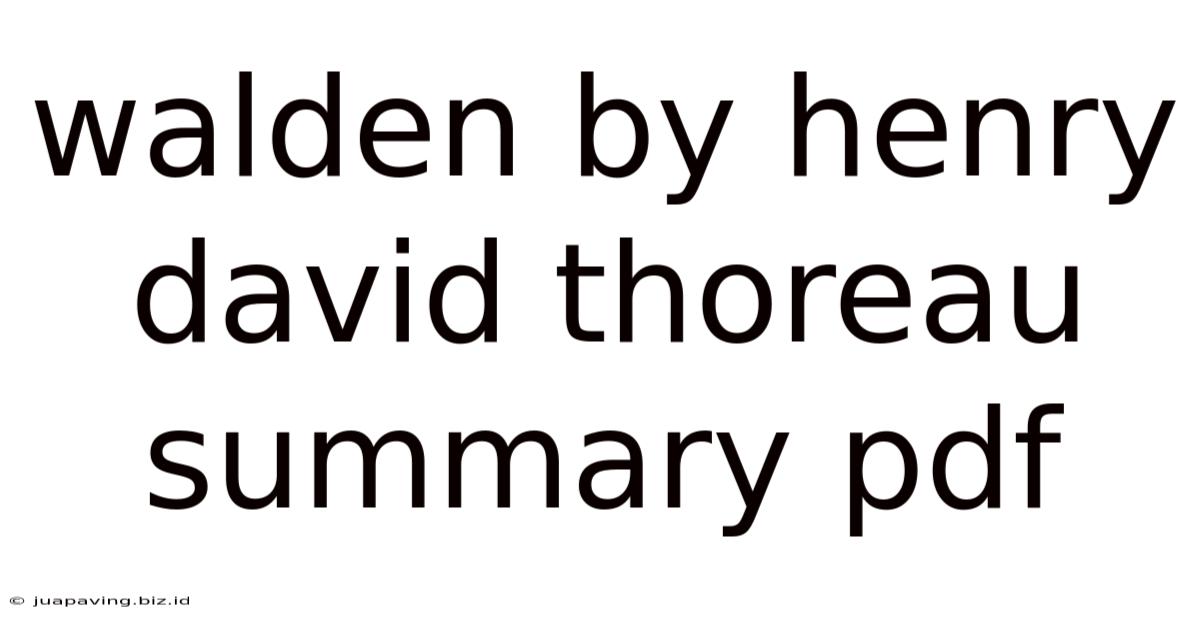 Walden By Henry David Thoreau Summary Pdf