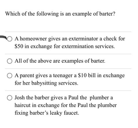 Which Of The Following Is An Example Of Barter