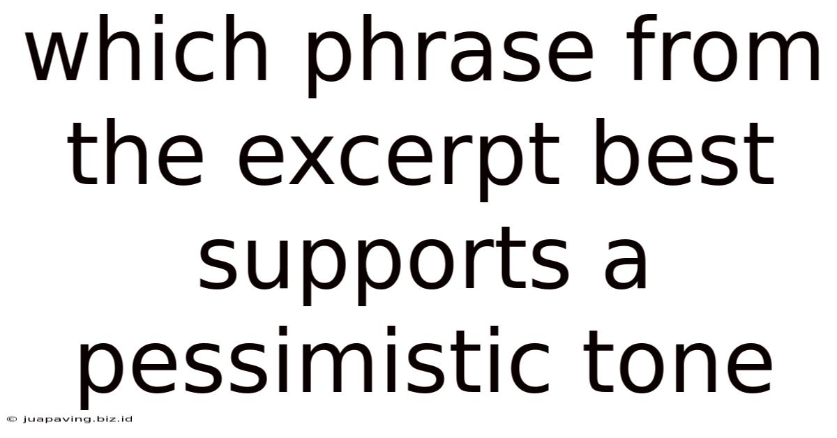 Which Phrase From The Excerpt Best Supports A Pessimistic Tone