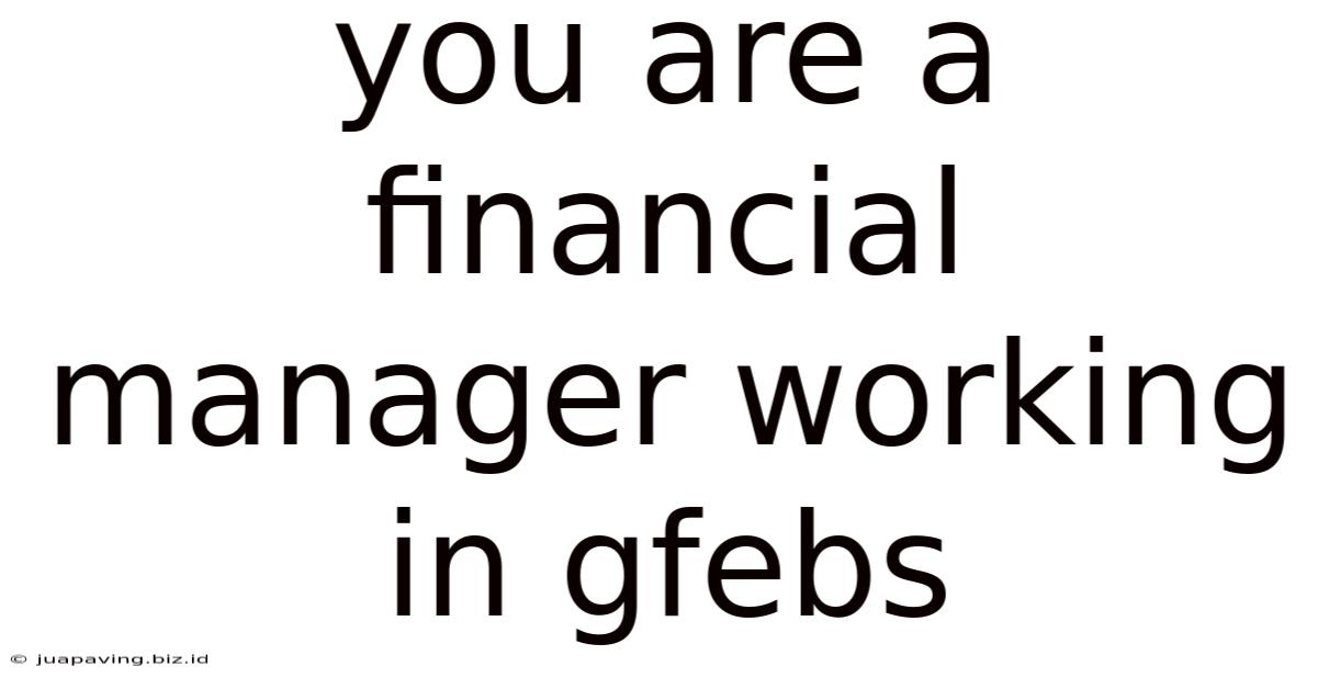 You Are A Financial Manager Working In Gfebs
